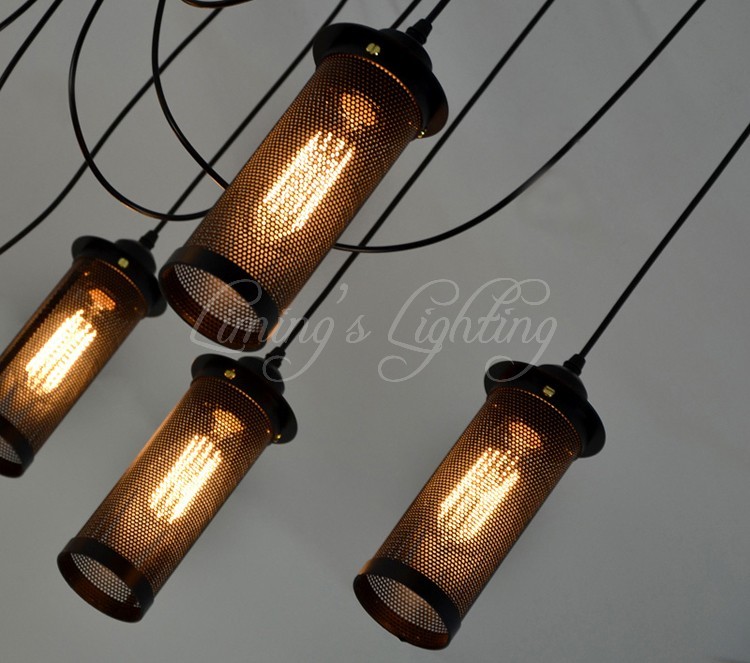 6/8/10/12 heads arm loft long cage edison chandelier 2*0.75mm pvc wire vintage iron cage pendants spider adjustabe fixture