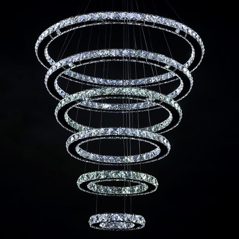 6 rings luxury modern crystal chandeliers lustres de cristal for lobby long crystal led contemporary large crystal circle 6 ring