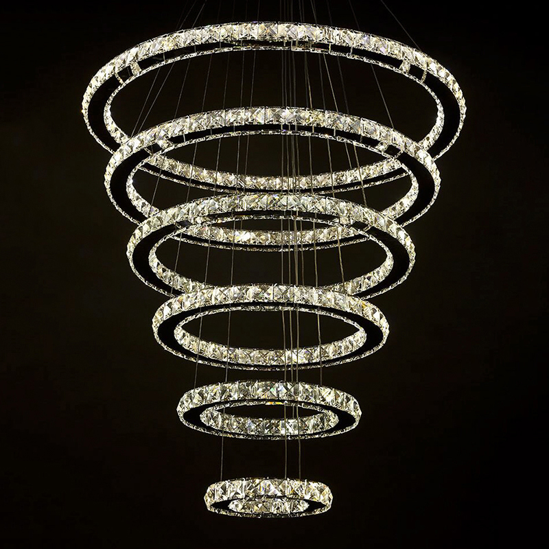 6 rings luxury modern crystal chandeliers lustres de cristal for lobby long crystal led contemporary large crystal circle 6 ring