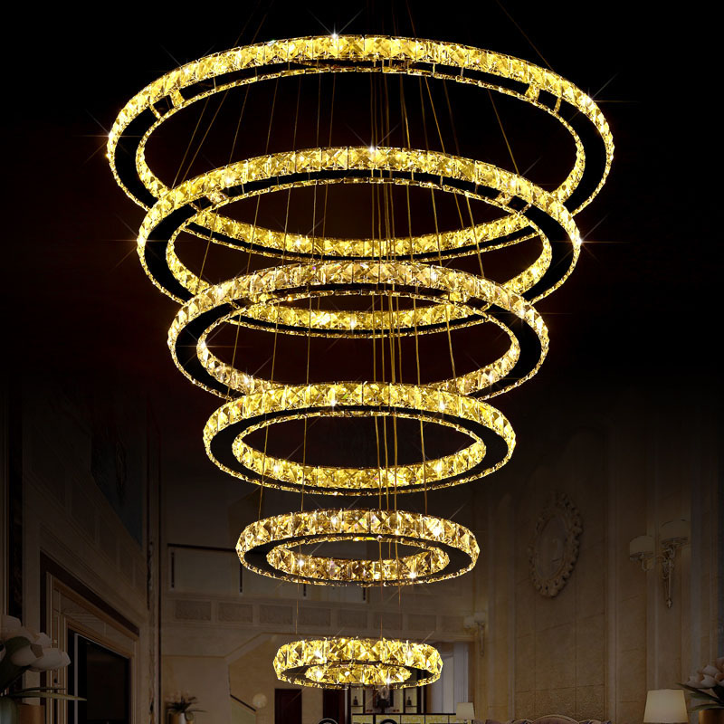 6 rings luxury modern crystal chandeliers lustres de cristal for lobby long crystal led contemporary large crystal circle 6 ring