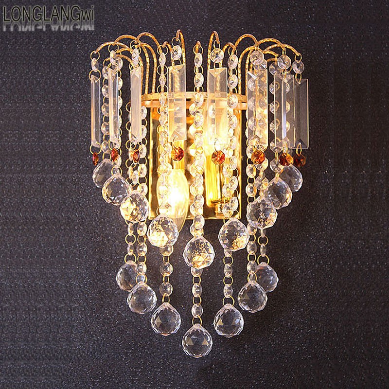 classic k9 crystal wall light bedside silver gold ball crystal wall lamp 110v 220v crystal wall sconce