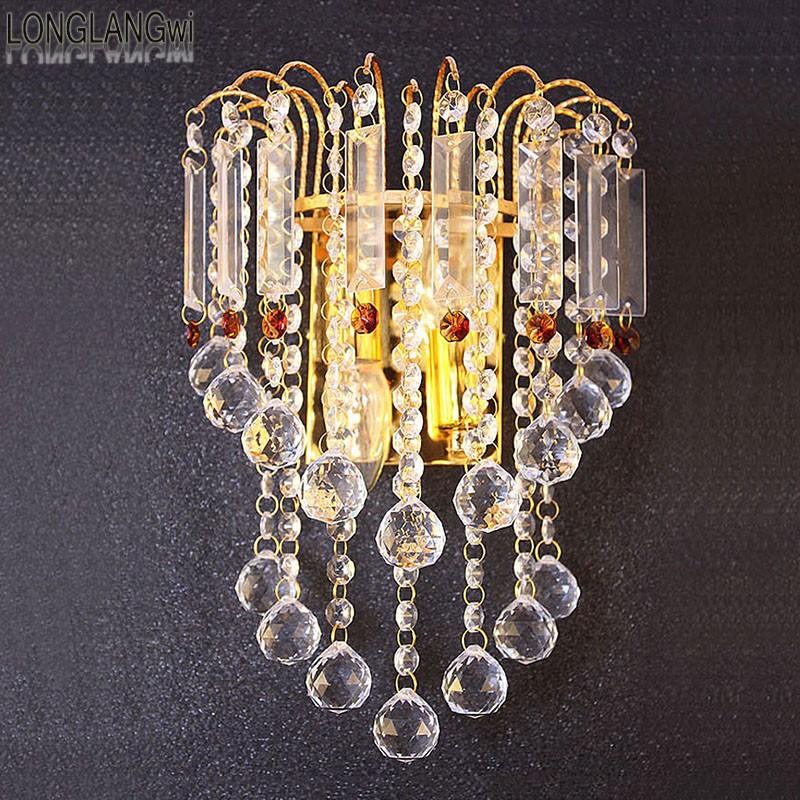 classic k9 crystal wall light bedside silver gold ball crystal wall lamp 110v 220v crystal wall sconce