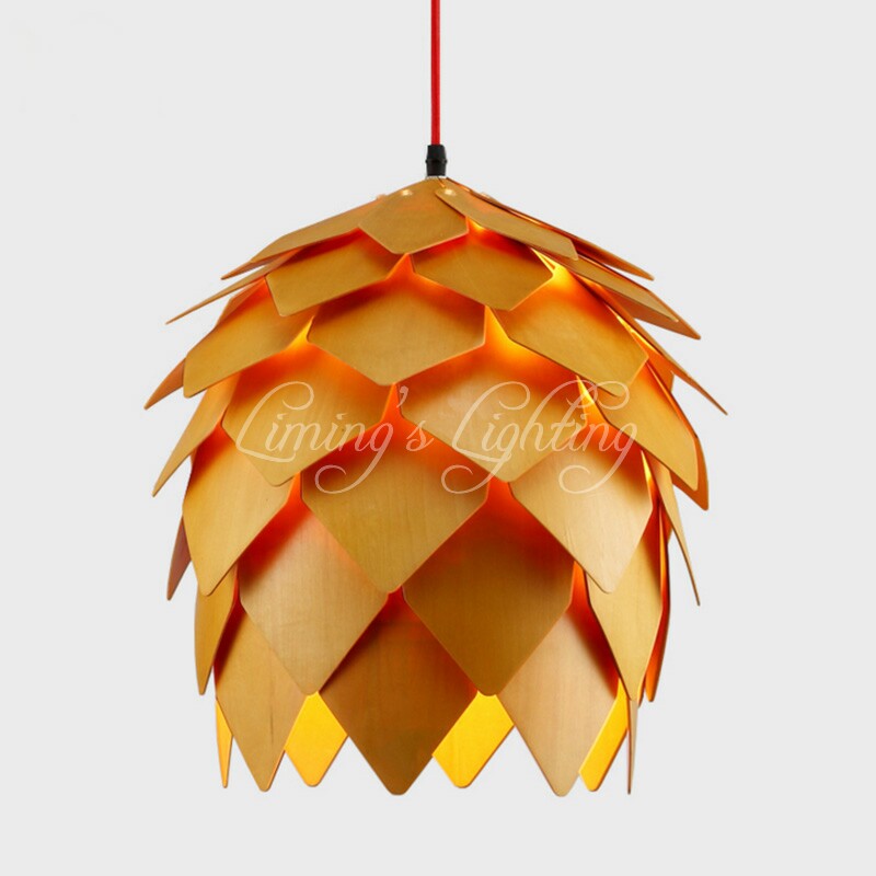 denmark antique pinecone ph artichoke oak wooden pineal modern creative handmade wood led hanging chandelier lamp lighting light