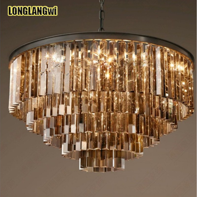 diameter 80cm crystal retro large pendant lamp contracted e14 led restaurant hall lighting three-color crystal pendant lights