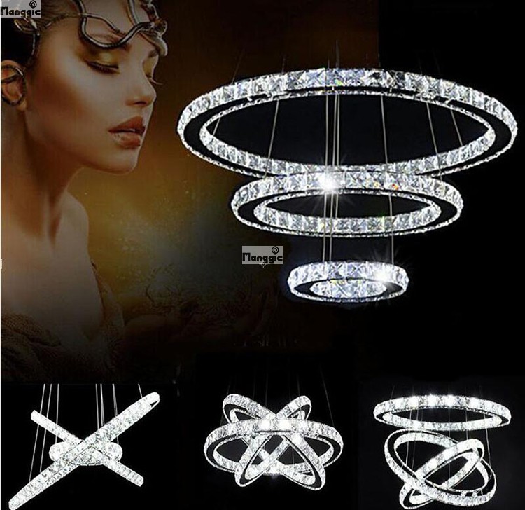 diamond ring led crystal chandelier light modern pendant lamp circles guarantee different size position