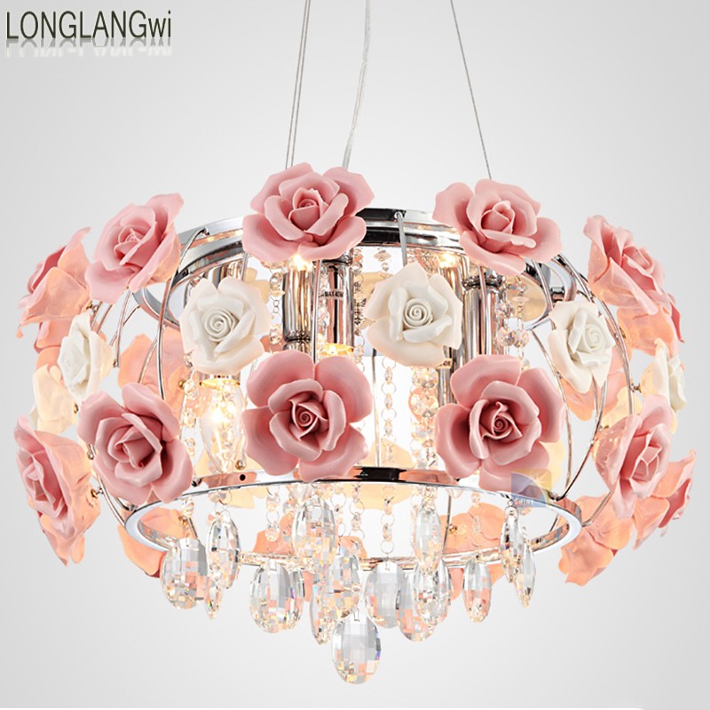 flower shape glass modern led crystal chandeliers restaurant light roses shaped lamp shade