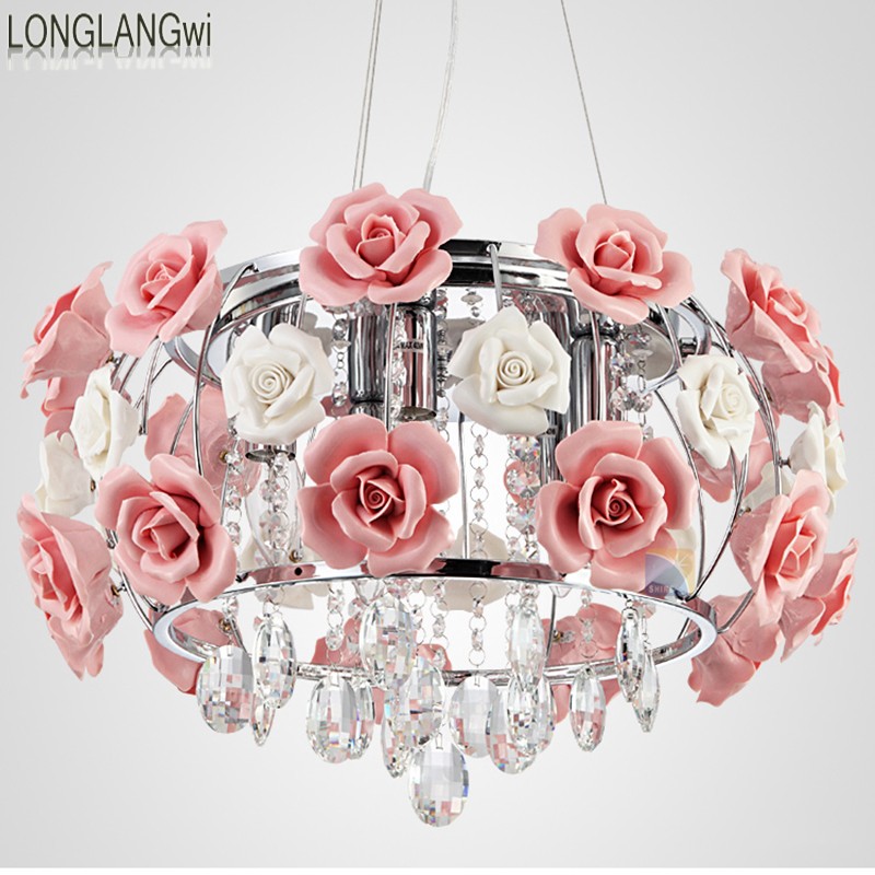 flower shape glass modern led crystal chandeliers restaurant light roses shaped lamp shade