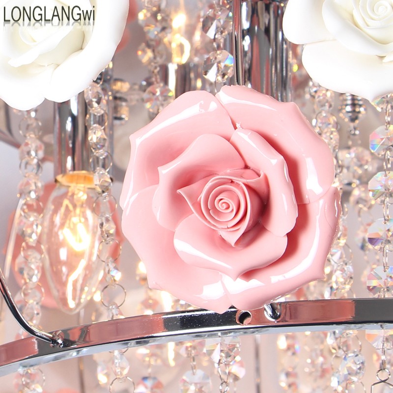 flower shape glass modern led crystal chandeliers restaurant light roses shaped lamp shade