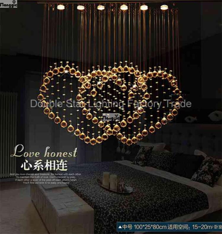 heart-shaped ceiling lamp modern minimalist double heart crystal lamp restaurant bar crystal led lights bedroom living room lamp