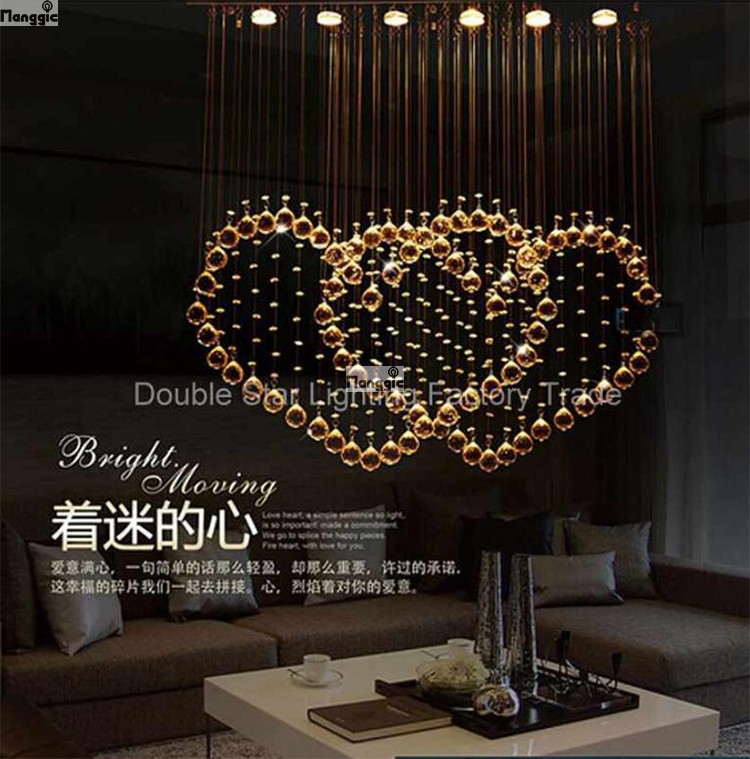 heart-shaped ceiling lamp modern minimalist double heart crystal lamp restaurant bar crystal led lights bedroom living room lamp