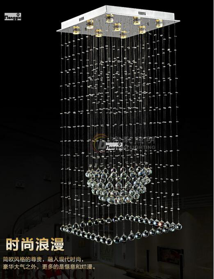 holiday s square pendant crystal chandelier modern lamp staircase lighting dia600*h1800mm