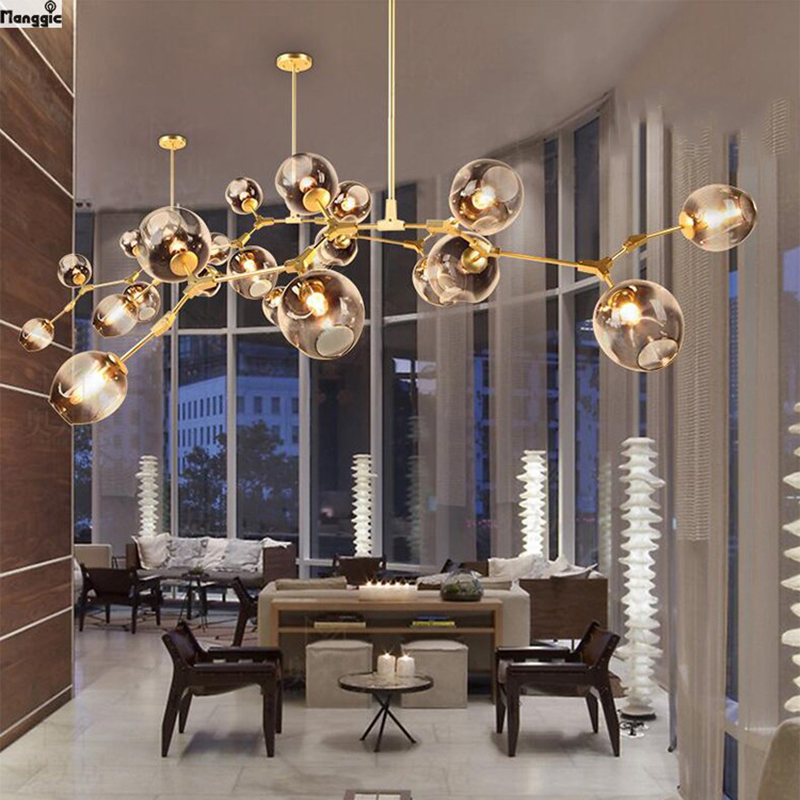 lindsey adelman globe vertakking bubble glas hangend licht kroonluchter living eetkamer lobby lamp gold bar trap armatuur