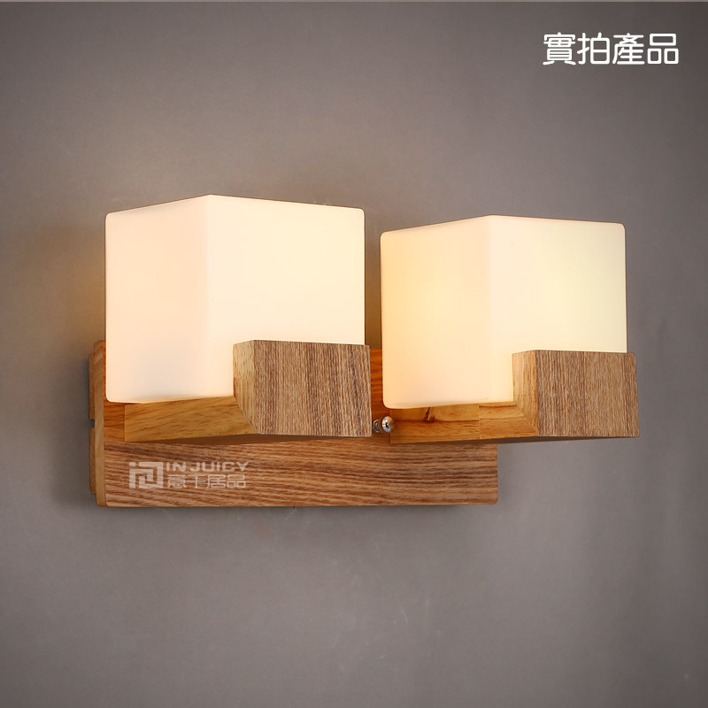 loft industrial vintage double-end ashtree wood milk white glass wall lamp decorative lighting