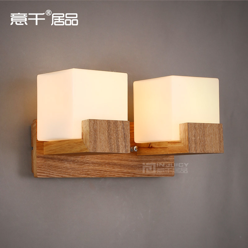 loft industrial vintage double-end ashtree wood milk white glass wall lamp decorative lighting