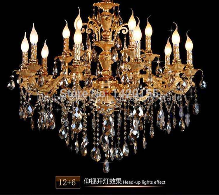 luxurious gold large crystal chandelier lamp / light / lighting fixture 2 tiers with12+6 arms