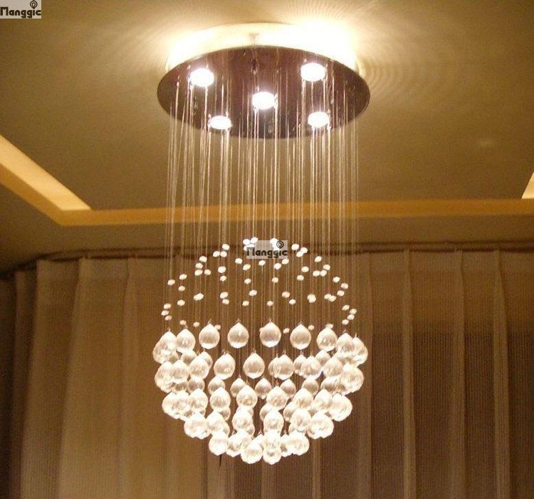 luxury k9 crystal spherical pendant chandeliers lighting fixture with different size