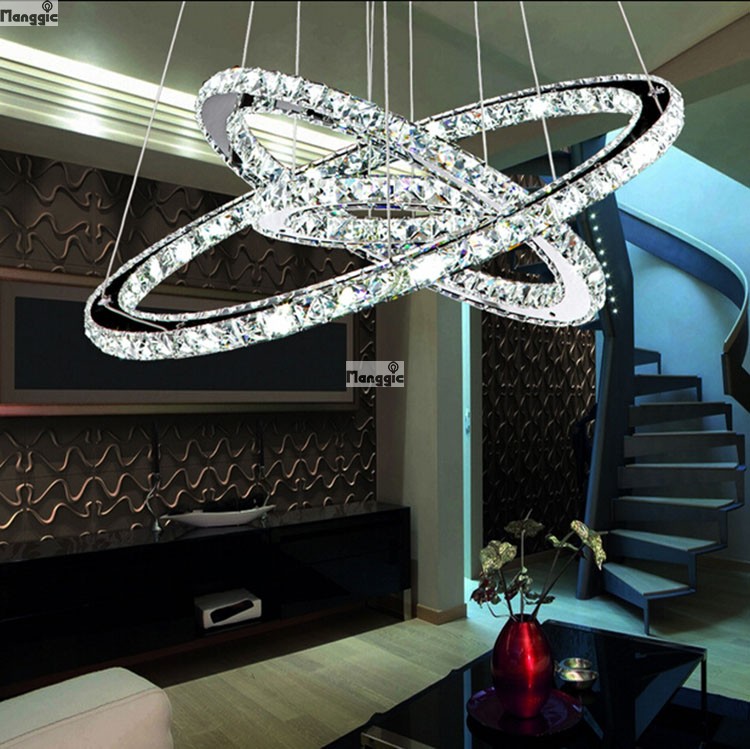 modern 3 tier led round crystal pendant lamp diamond ringring led crystal chandelie dia 60*40*20cm 110v or 220v