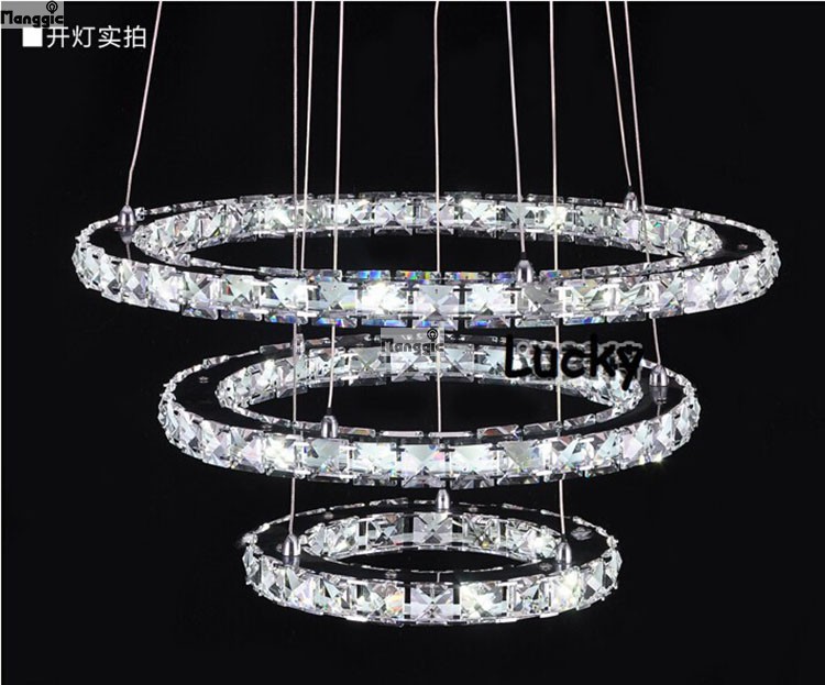 modern 3 tier led round crystal pendant lamp diamond ringring led crystal chandelie dia 60*40*20cm 110v or 220v