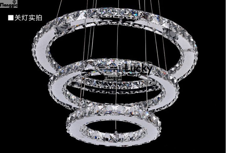 modern 3 tier led round crystal pendant lamp diamond ringring led crystal chandelie dia 60*40*20cm 110v or 220v