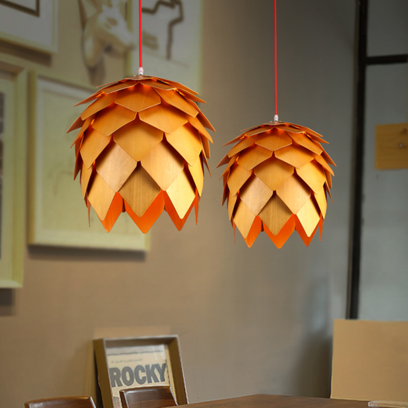 modern art oak wooden pinecone pendant lights hanging wood ph artichoke lamps dinning room restaurant retro fixtures luminaire