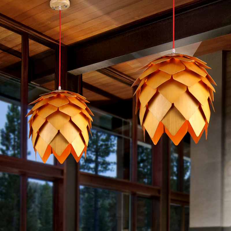 modern art oak wooden pinecone pendant lights hanging wood ph artichoke lamps dinning room restaurant retro fixtures luminaire