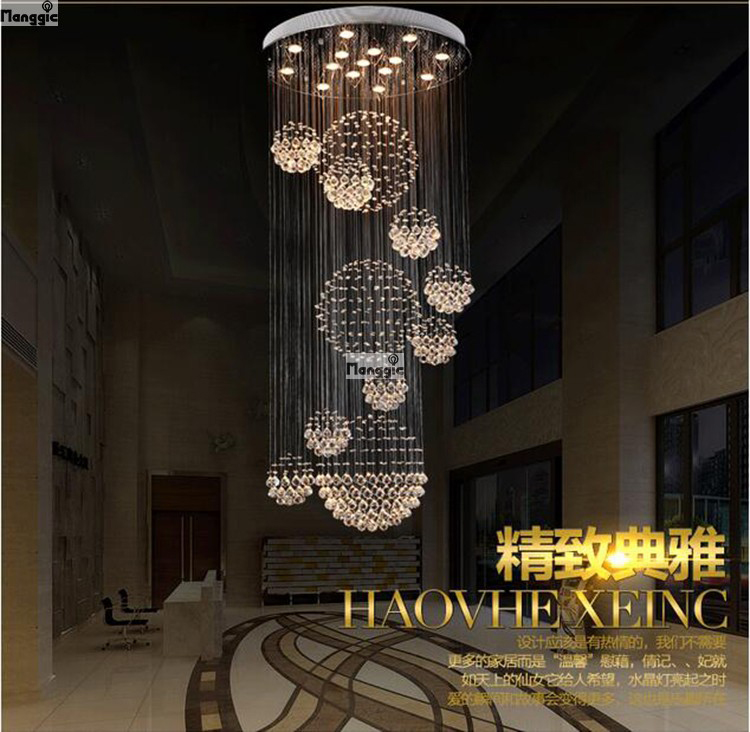 modern ball design k9 crystal chandelier large lustres de crystal lights spiral design lamp for living room large stair lighting