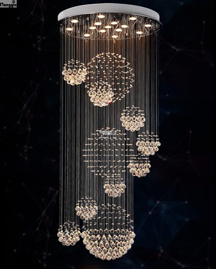 modern ball design k9 crystal chandelier large lustres de crystal lights spiral design lamp for living room large stair lighting