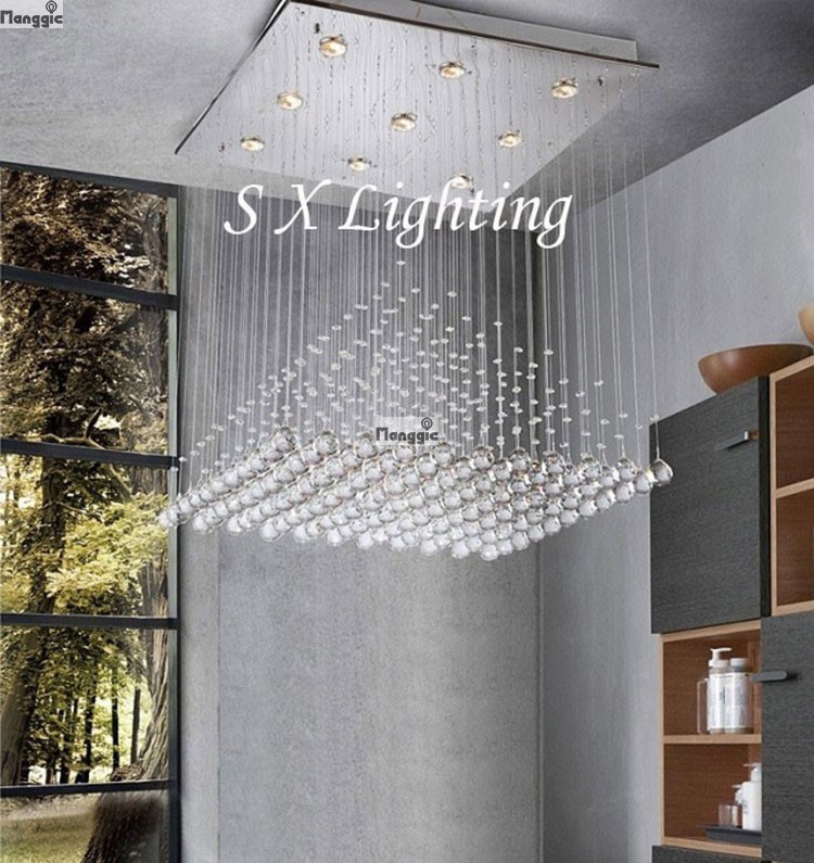 modern chandelier rain drop lighting lamp dining living room square pyramid crystal light hanging wire crystal lamp project