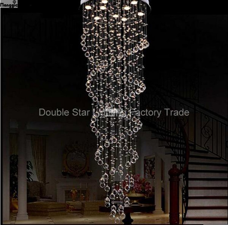 modern led k9 crystal chandelier double spiral "rain drop" chandeliers lighting crystal d550 x h1800mm stairs lighting fixture