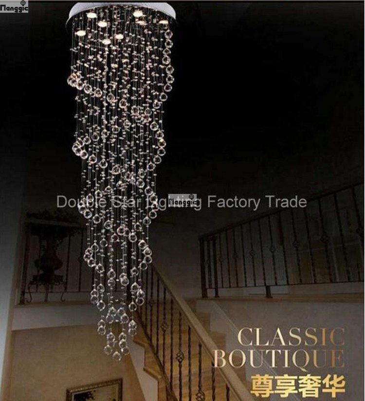 modern led k9 crystal chandelier double spiral "rain drop" chandeliers lighting crystal d550 x h1800mm stairs lighting fixture