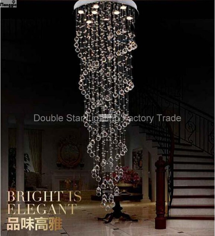 modern led k9 crystal chandelier double spiral "rain drop" chandeliers lighting crystal d550 x h1800mm stairs lighting fixture