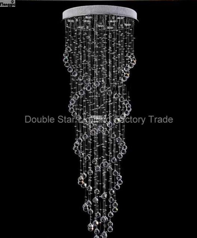 modern led k9 crystal chandelier double spiral "rain drop" chandeliers lighting crystal d550 x h1800mm stairs lighting fixture