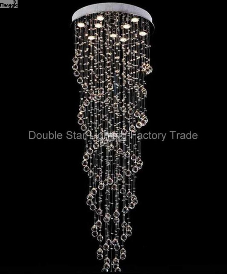 modern led k9 crystal chandelier double spiral "rain drop" chandeliers lighting crystal d550 x h1800mm stairs lighting fixture