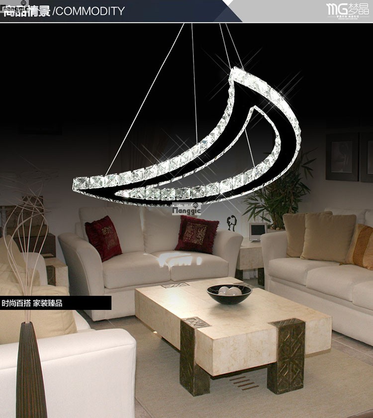 moon crystal led pendant light, 40w, 3 years quality assurance, k9 crystal, modern style for study room or living room