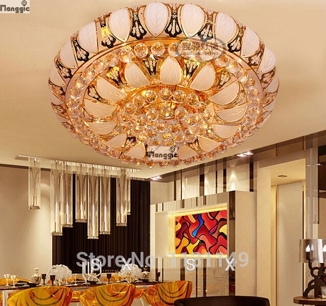 new gold round crystal ceiling lighting lustres lamparas de teto para sala de techo jantar remote controlled ceiling lights lamp