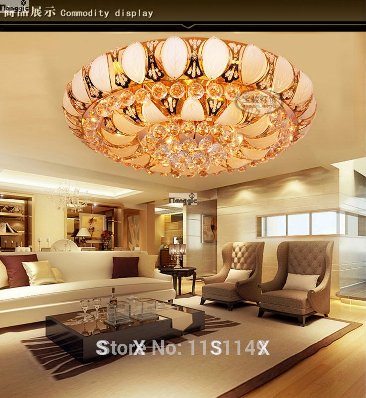 new gold round crystal ceiling lighting lustres lamparas de teto para sala de techo jantar remote controlled ceiling lights lamp