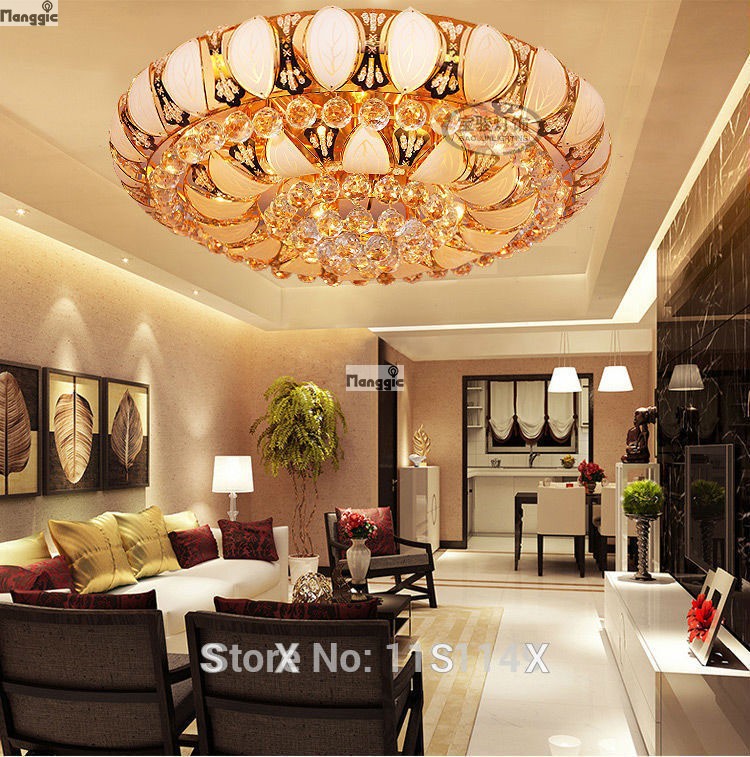 new gold round crystal ceiling lighting lustres lamparas de teto para sala de techo jantar remote controlled ceiling lights lamp