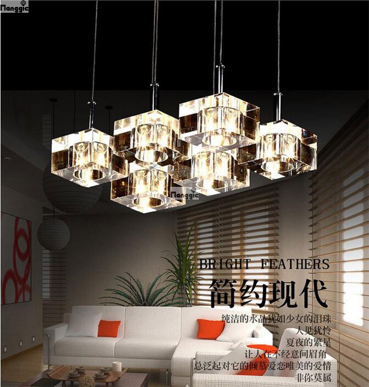 new modern k9 crystal cube chandelier lighting for dining room 6-lights lighting fixture crystal lusters