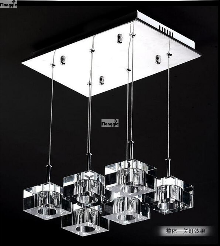 new modern k9 crystal cube chandelier lighting for dining room 6-lights lighting fixture crystal lusters