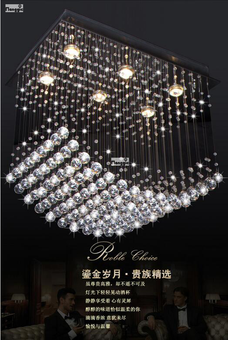 new popular square wave crystal chandelier living room lamp ,modern lighting l550*w350*h550mm