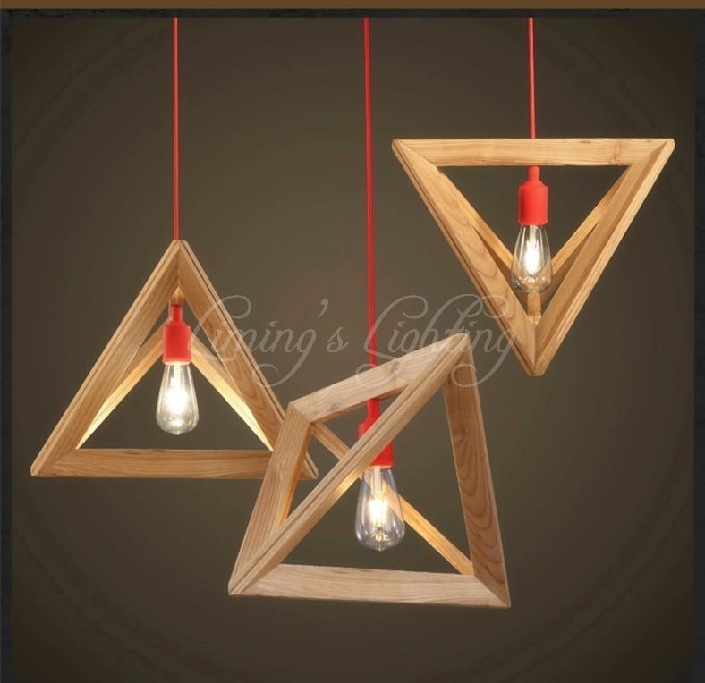 nordic triangle chandelier art cafe solid oak wood wooden e27 pendant lamp light creative for restaurant home 110v~220v