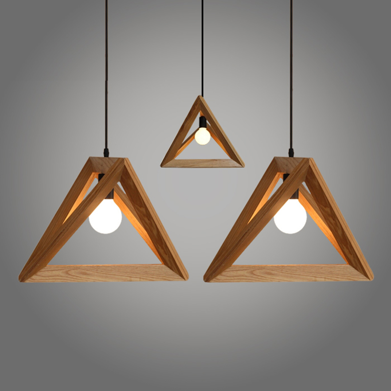 nordic triangle chandelier art cafe solid oak wood wooden e27 pendant lamp light creative for restaurant home 110v~220v