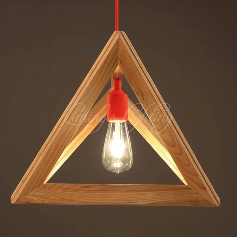 nordic triangle chandelier art cafe solid oak wood wooden e27 pendant lamp light creative for restaurant home 110v~220v