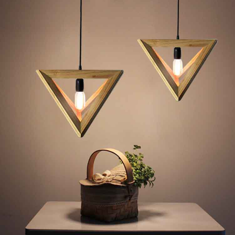 nordic triangle chandelier art cafe solid oak wood wooden e27 pendant lamp light creative for restaurant home 110v~220v