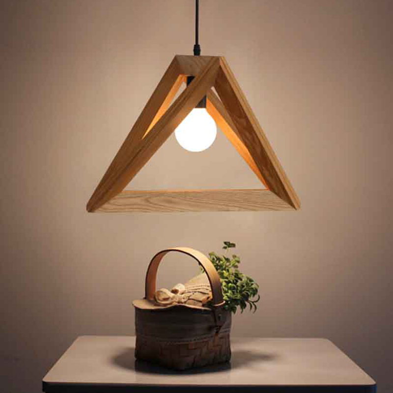 nordic triangle chandelier art cafe solid oak wood wooden e27 pendant lamp light creative for restaurant home 110v~220v