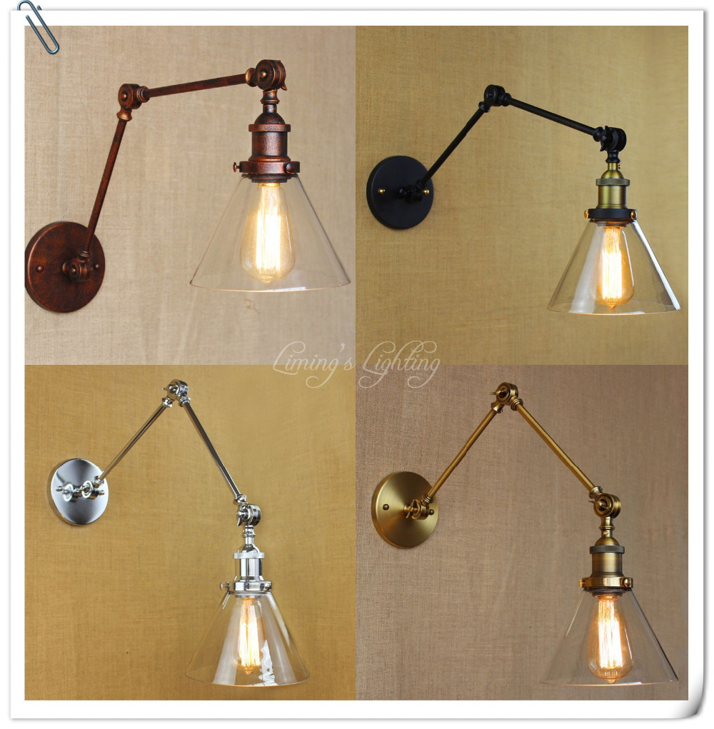 rh retro two swing arm wall lamp wall sconces glass shade e27 edison baking finish restoration light fixture,wall mount lamps