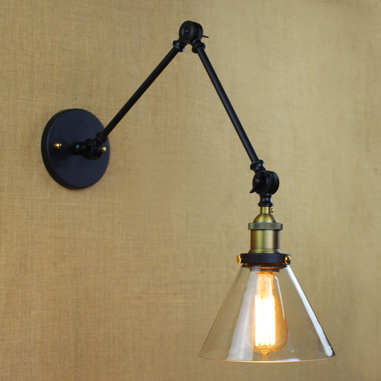 rh retro two swing arm wall lamp wall sconces glass shade e27 edison baking finish restoration light fixture,wall mount lamps