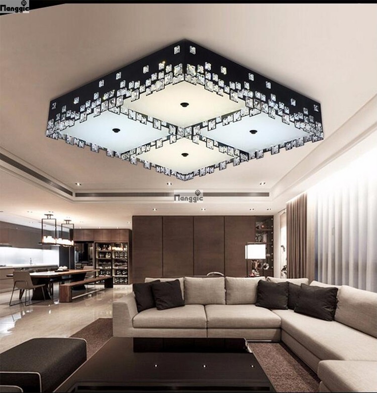 square 60cm crystal modern ceiling chandelier indoor lighting fixture for living room lamparas de cristal