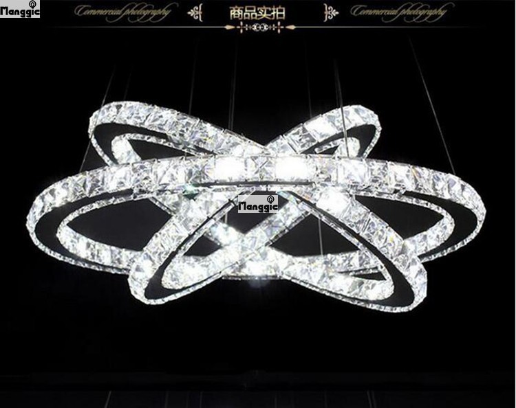 style modern minimalist three rings led k9 crystal chandelier creative circle crystal lamp for living room bedroom lighting