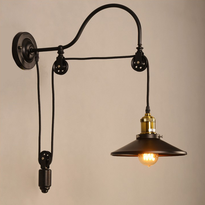 vintage iron rh loft industrial led american country pulley wall lights adjustable wire lamps retractable bar lighting sconce